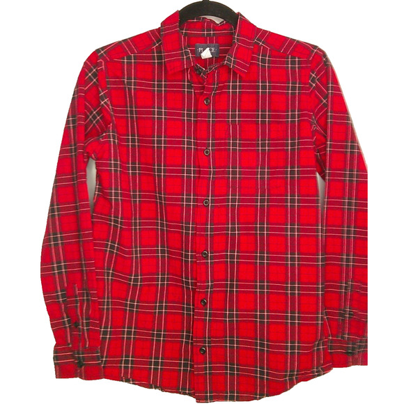 Children's Place Youth XXL 16 Red Black Long Sleeve Button-down Plaid Shirt - Picture 3 of 7